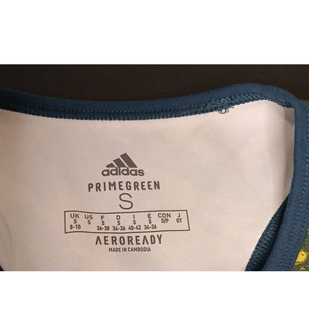 Adidas Racerback Sports Bra‎ Primegreen Aeroready Women's Size Small Teal Yellow